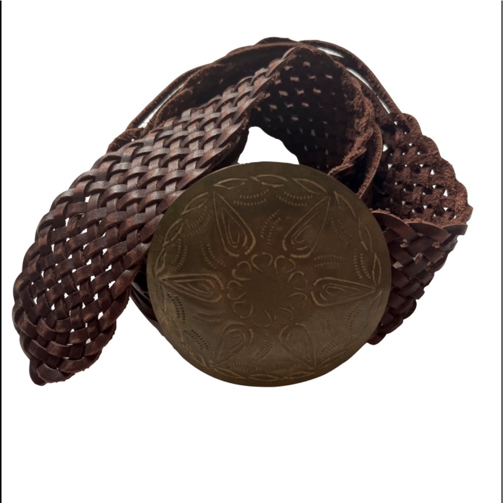 BRAIDED BELT MEDALLION LEATHER XS Small VINTAGE boho Buckle Western Indie